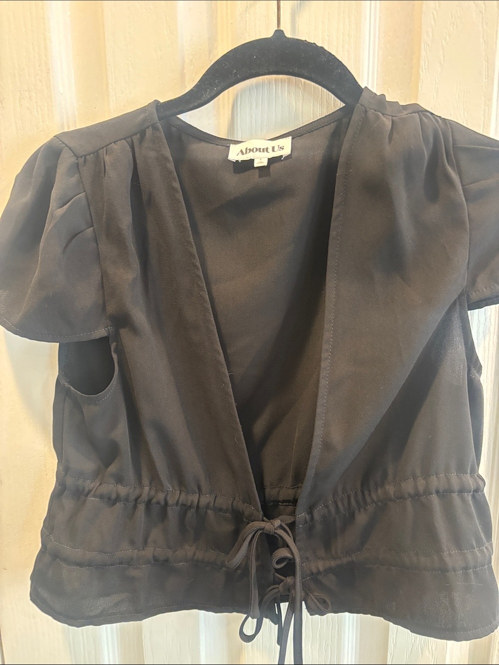 About Us- black Deep V top with front ties (S)